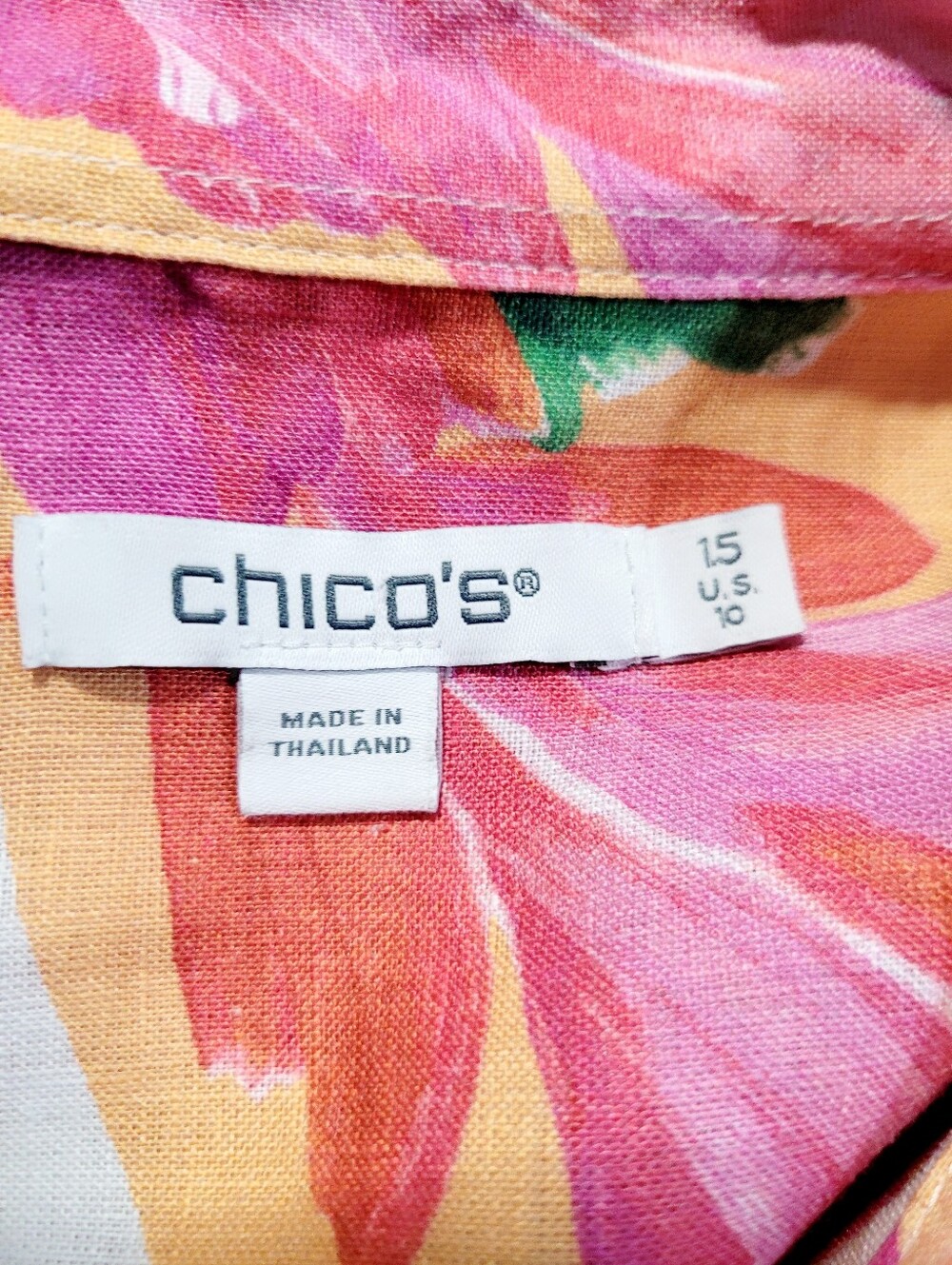 Chico’s 100% Linen Floral Button Front Blouse Women’s Size US 10 Pink Classic - Picture 6 of 11